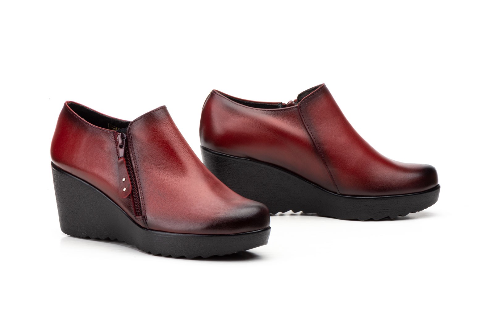 travesura Educación escolar Garantizar Zapatos Abotinados de Mujer con Cremallera Piel Burdeos